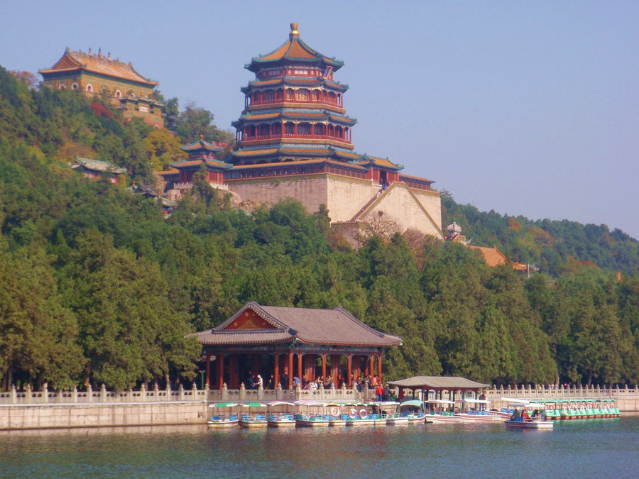 View of Temples of the Summer Palace from the Lake.